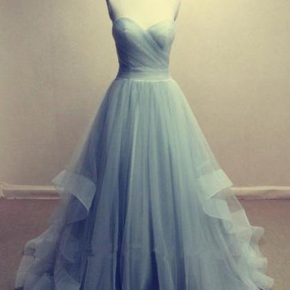 Light Blue Tulle Prom Dresses Sweetheart Neck..